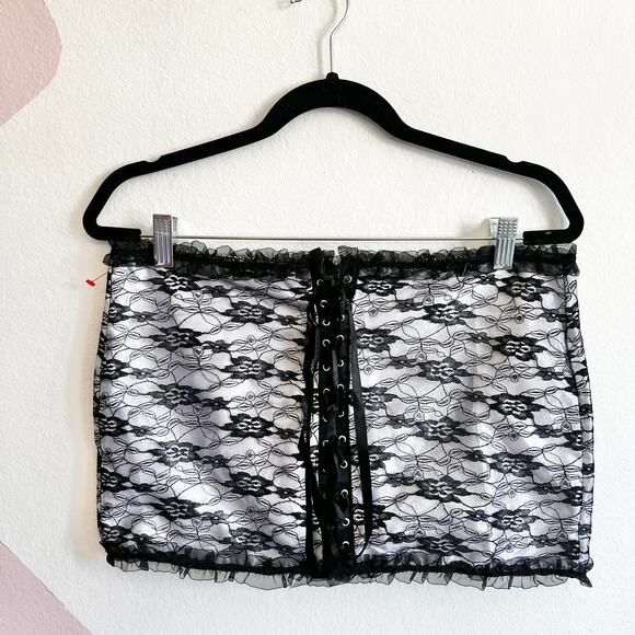 Mesh Lace Up Skirt, Y2K‎ Grunge Fairycore Coquette Clubwear Large Gothic - Picture 1 of 5